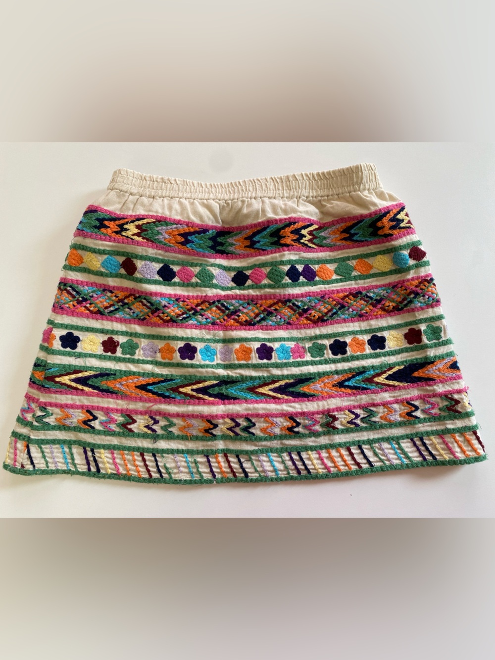PEEK Embroidered Multicolor A-Line GIRLS Skirt COTTON/linen size L
